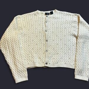 Vintage 90s white rhinestone cable knit coquette cardigan petite small